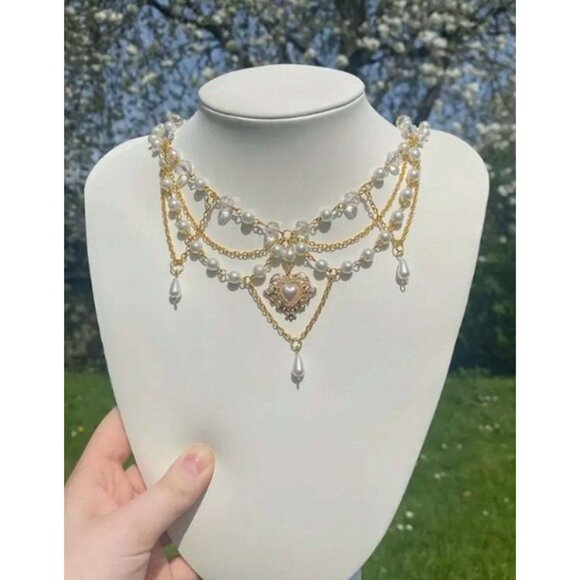 Fairycore Pearl & Crystal Layered Necklace Cottagecore Y2K Fairy Magical Jewelry - Picture 3 of 3